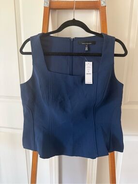 White House Black Market Navy Square-Neck Sleeveless Top